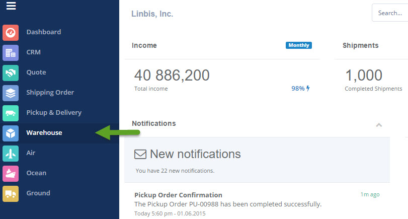 Linbis Logistics Software Create Warehouse Receipt, Transport Management System