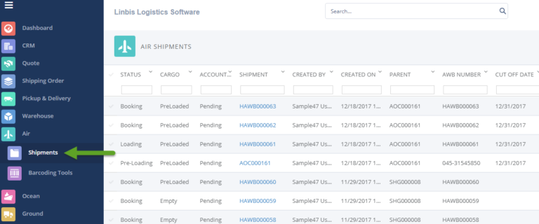 Linbis-Logistics-Software-AirShipment-List - Linbis Logistics Software