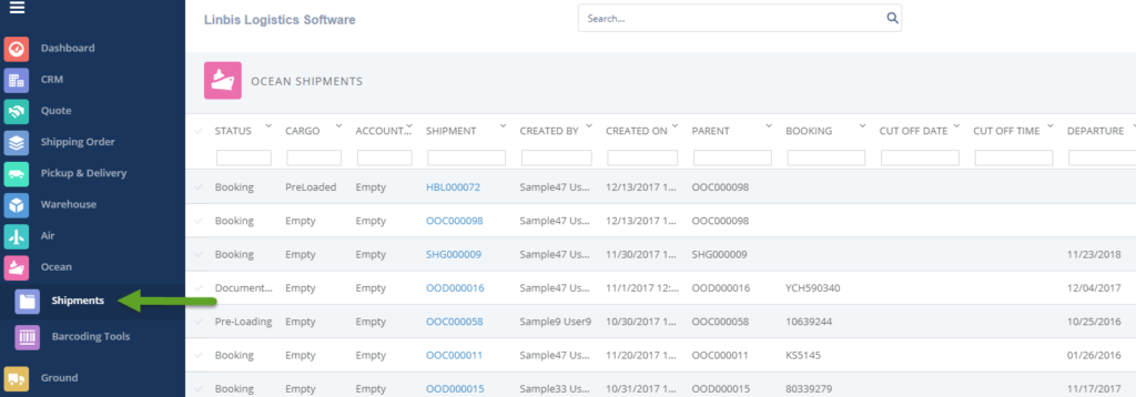 Linbis-Logistics-Software-OceanShipment-List - Linbis Logistics Software