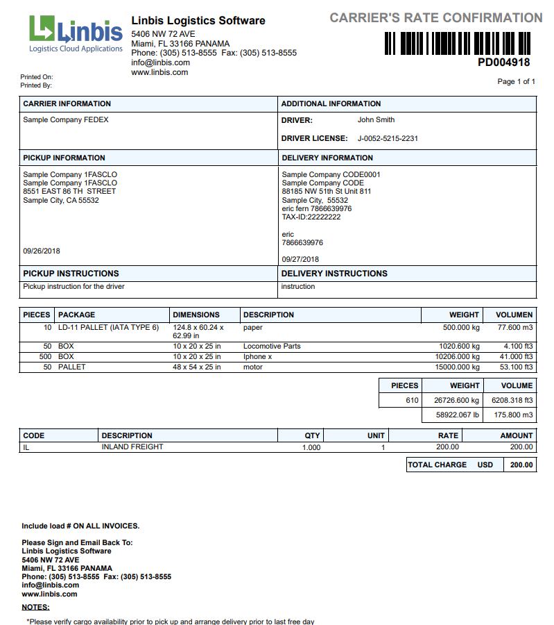 truck bill of lading and freight bill