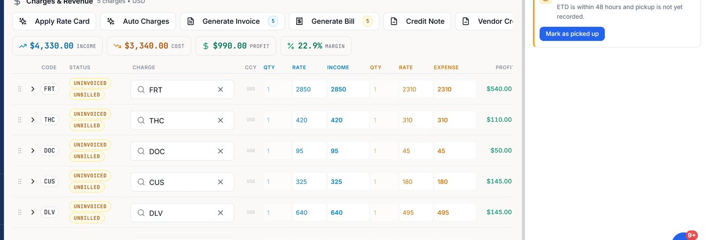 See your margin move while you type — not at month-end.