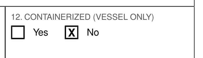 The containerised box on the house bill, with the No tick marked.